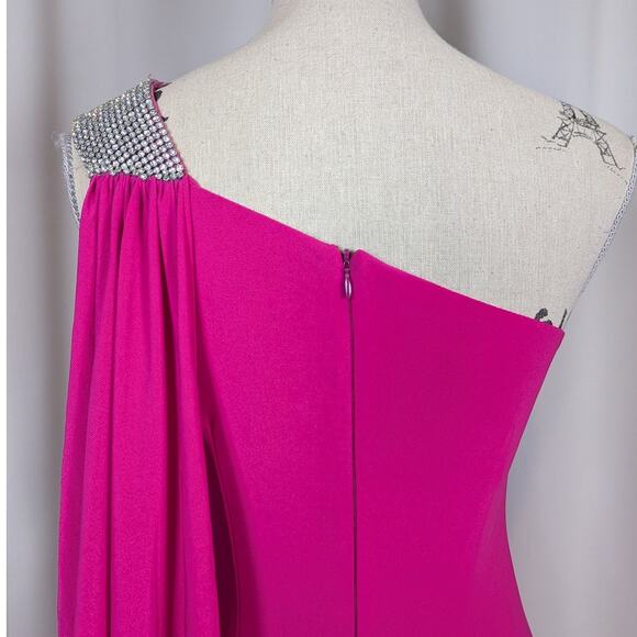 Y2K Cache One Shoulder Rhinestone Trim Mini Dress Hot Pink Size 2 - Picture 8 of 16